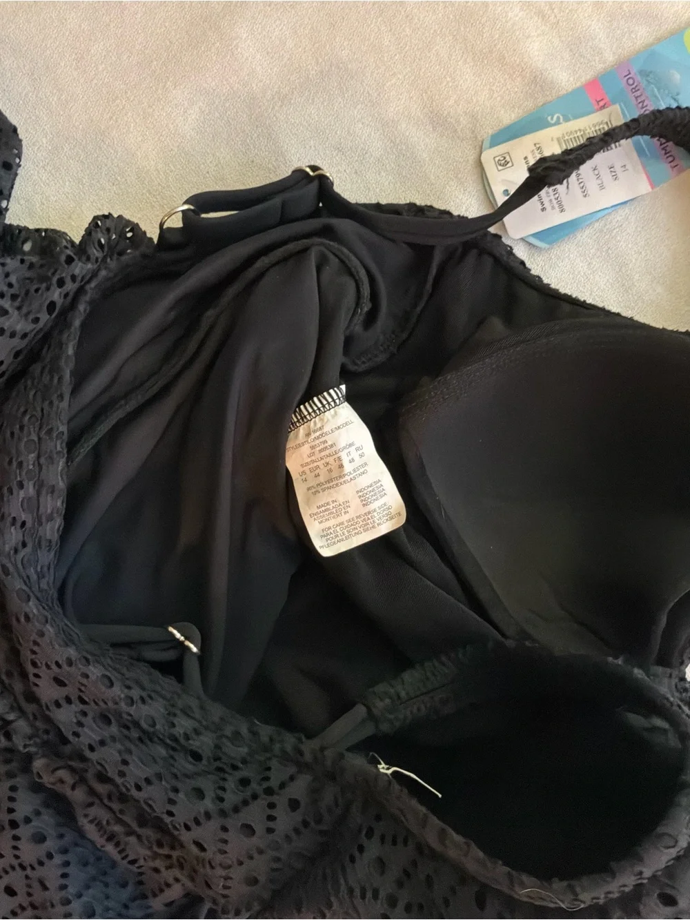 ******* Swim Solutions Black Eyelet One-Piece Swimdress ****** - Picture 6 of 6